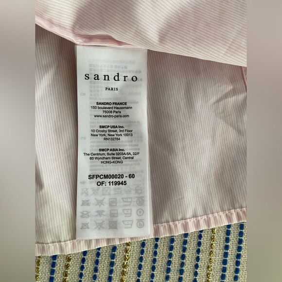 Sandro Women Shirt  French Casual Sz 0 Pink And White Striped Jeweled Button NWT - Picture 13 of 16